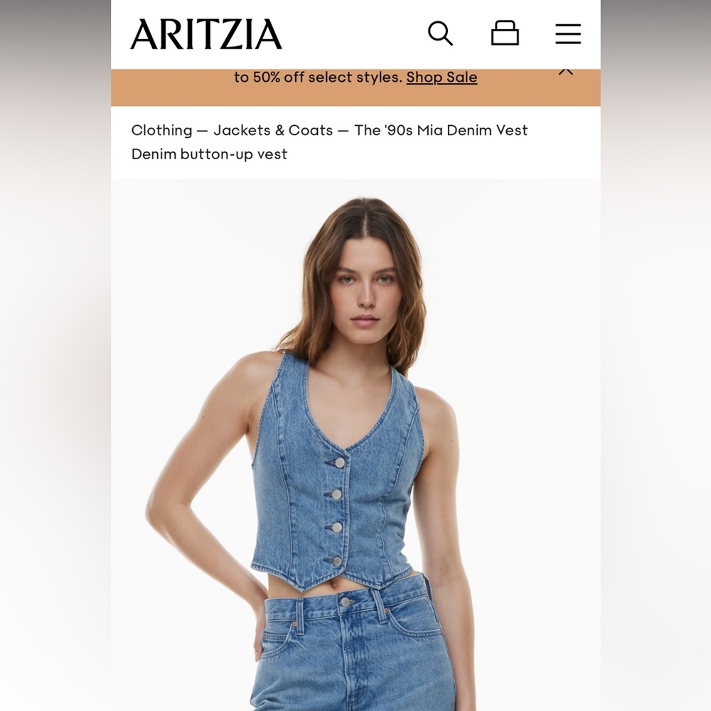 Aritzia Blue Denim Button-Up Mia Vest